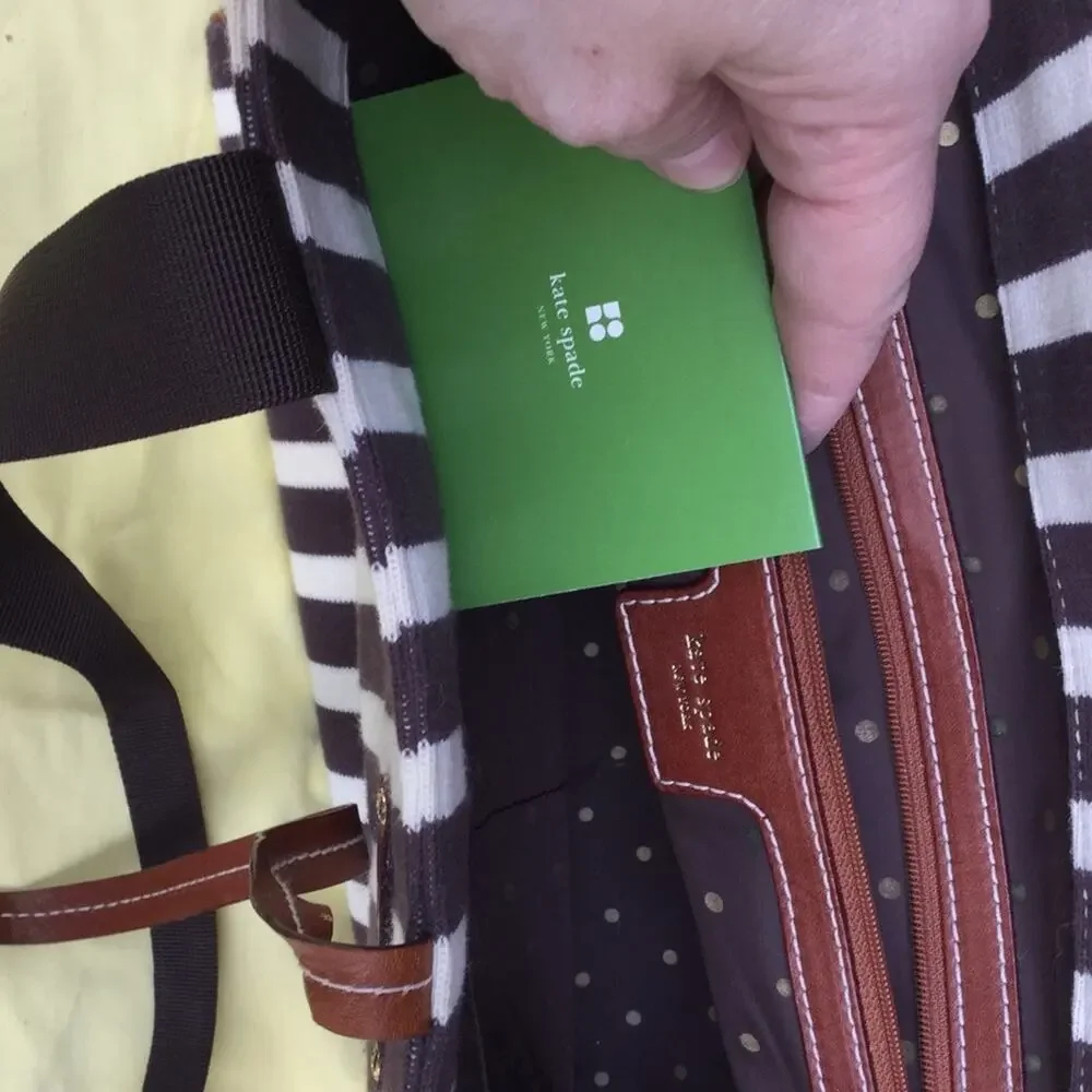 Kate spade brown leather bottom brown/cream stripe diaper bag NWOT